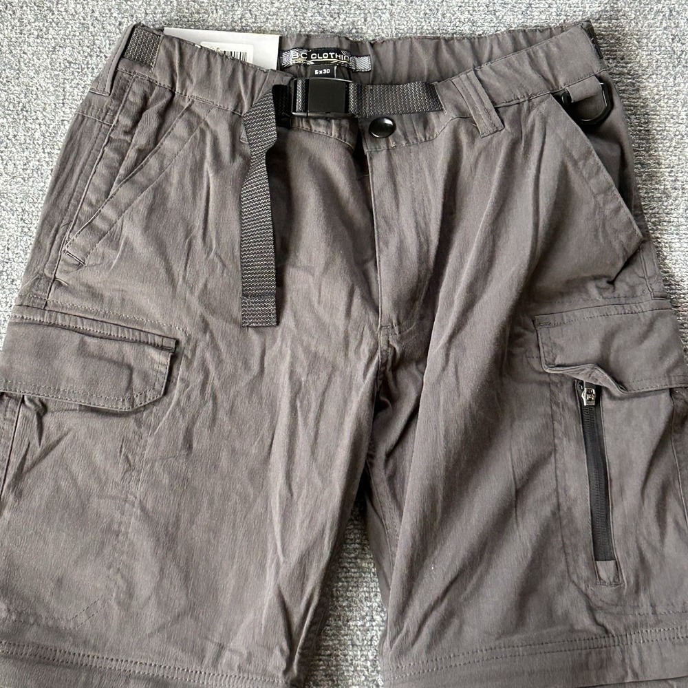 BC Clothing Pants Men 32 X 24 Short Convertible Cargo Shorts Grey New NWT Boys - Picture 7 of 11